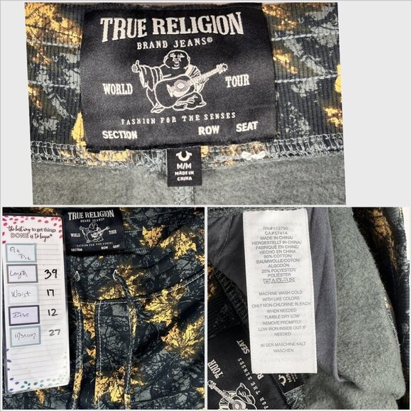 True Religion Men’s Joggers M Camo Leaf Print Drawstring Pants Streetwear Style - Picture 10 of 10